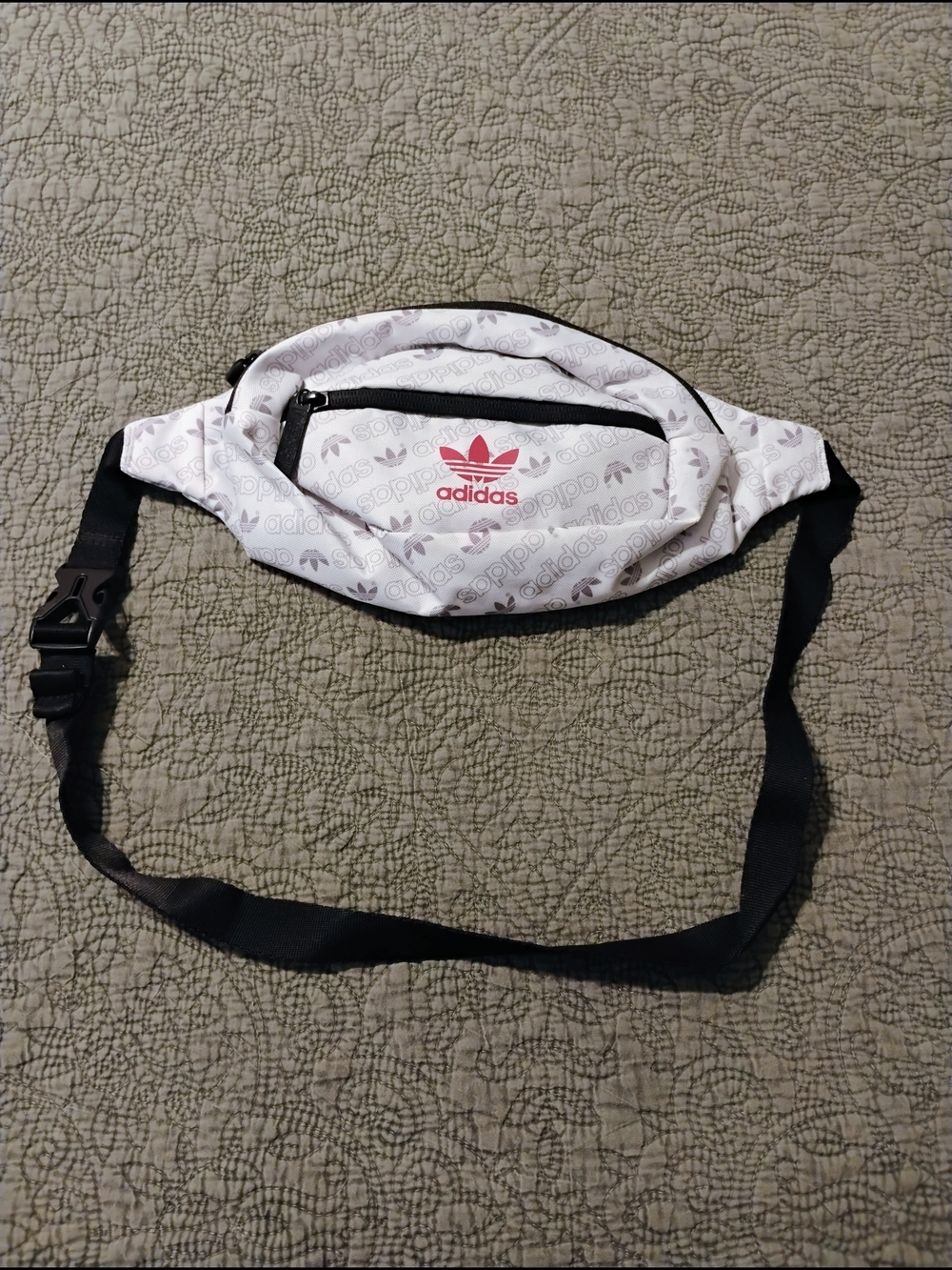adidas White Waist Pack with Black Trim and Red Trefoil